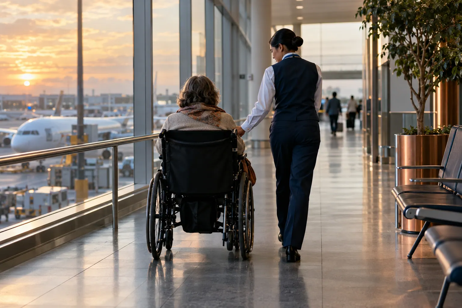 Un viaggio accessibile inizia prima del terminal · Illustrazione editoriale generata con IA