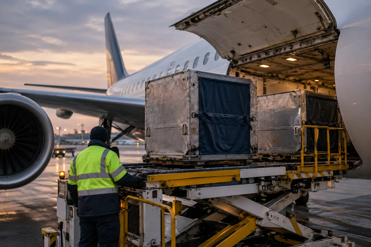 Pourquoi les vols passagers transportent du fret en soute · Illustration éditoriale générée par IA